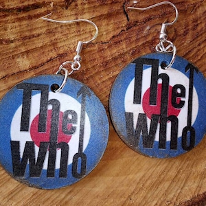 Custom The Who Band Earrings 1.5&quot; Round Wooden 925 Sterling Silver Hypoallergenic Earring Hooks
