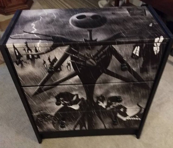 Sugar Coated Custom Made 3 Drawer Chest Nightstand Nightmare Before Christmas Jack Skellington The Pumpkin King Furniture Art