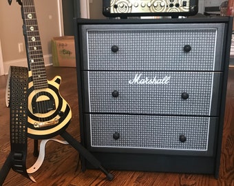 Set of 2 Custom Made Amp 3 Drawer Chest Nightstand Black Guitar Band Musician Gift Decor Rock N Roll Decor Stage Bedroom Mancave