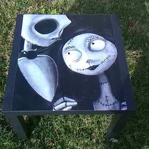 Custom Jack and Sally NBC Black White Side End Table Halloween Decor Gift