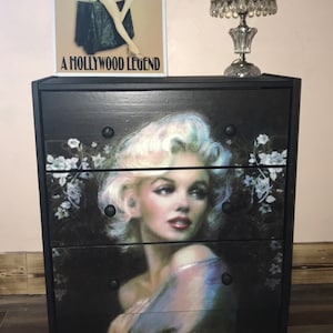 Custom Marilyn Monroe Floral 3 Drawer Chest Nightstand Glam Diva Bedroom Furniture Gift Makeup room storage