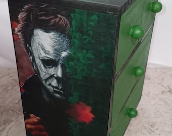 Custom Mini 4 Drawer Jewelry Chest Horror Icons Black Dark Green Great Gift Idea Decor Desktop Storage Vanity Storage Trinket Box