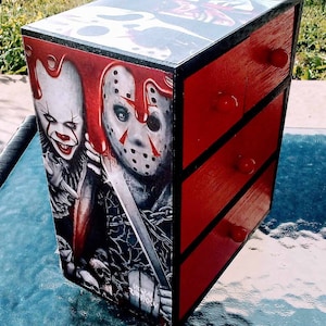 Custom Mini 4 Drawer Jewelry Chest Horror Icons Black Red Great Gift Idea Decor Desktop Storage Vanity Storage Trinket Box