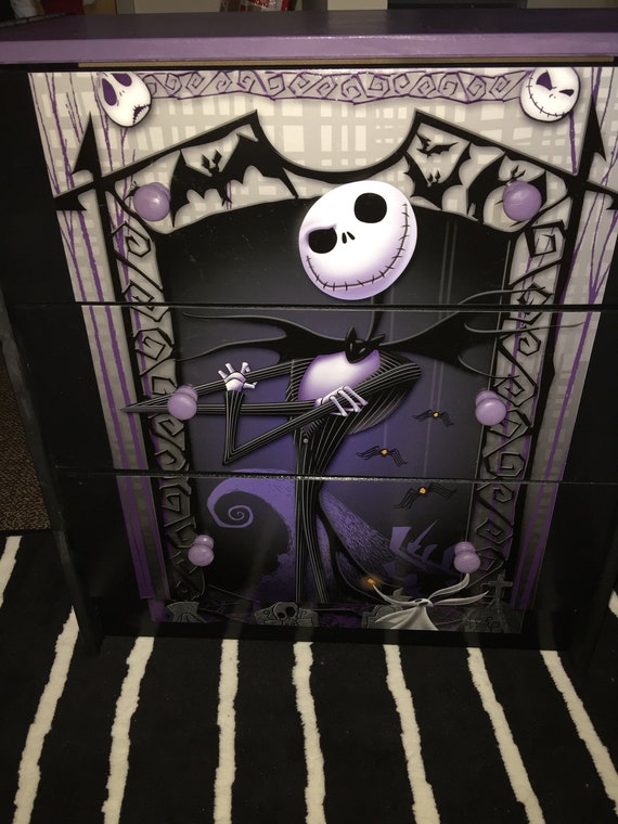 Sugar Coated Custom Made 3 Drawer Chest Nightstand Nightmare Before Christmas Jack Skellington The Pumpkin King Furniture Art