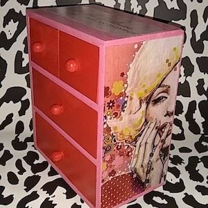 Custom Made Marilyn Monroe 4 Drawer Mini Jewelry Chest Pink and Red Desk Vanity Storage Great Gift Idea Diva Glam