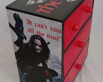 Custom Mini 4 Drawer Jewelry Chest The Crow Black Red Great Gift Idea Decor Desktop Storage Vanity Storage Trinket Box