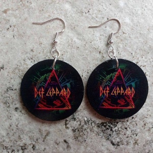 Def Leppard 80s Rock N Roll Band   1.5&quot; Round Dangle Earrings 925 Sterling Silver Hypoallergenic Earring Hooks