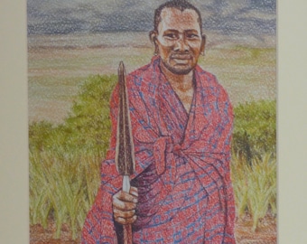 アフリカのマサイ族の戦士 1900年 白黒 1900年代 美術館品質のプリント