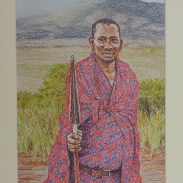 Masai Figure Art, Maasai Warrior With Spear, Africa Artwork, Tanzania Africa Portraits, Unframed Prints, African Figure Art, Ngorongoro