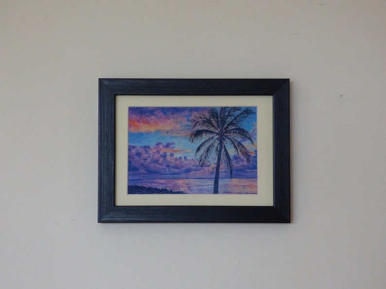 Tropical Palm Tree and Sunrise, Ocean Sunrise with Palm Tree, Coastal Wall Art, Beach Art Prints, Palm Leaves, Tropical Coast, Purple Sky image 8