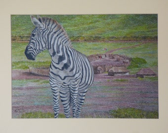 Unframed Zebra Print, Zebra in Landscape, Wildlife Wall Art, Ngorongoro, African Animals, Zebra Picture, Africa Tanzania, Zebra Head, Pastel