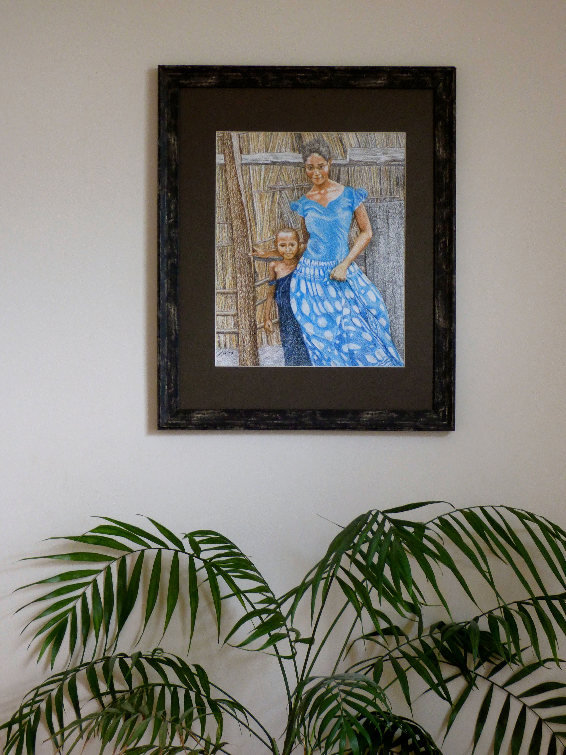 アフリカの若い女性と子供の人物画、タンザニアアフリカ