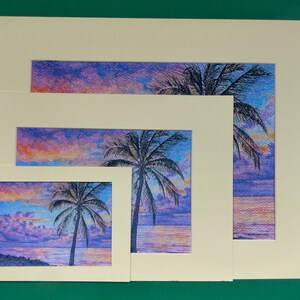 Tropical Palm Tree and Sunrise, Ocean Sunrise with Palm Tree, Coastal Wall Art, Beach Art Prints, Palm Leaves, Tropical Coast, Purple Sky image 4