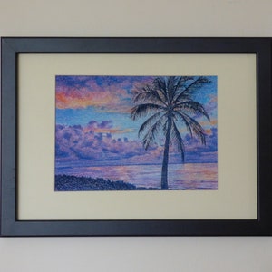 Tropical Palm Tree and Sunrise, Ocean Sunrise with Palm Tree, Coastal Wall Art, Beach Art Prints, Palm Leaves, Tropical Coast, Purple Sky image 10