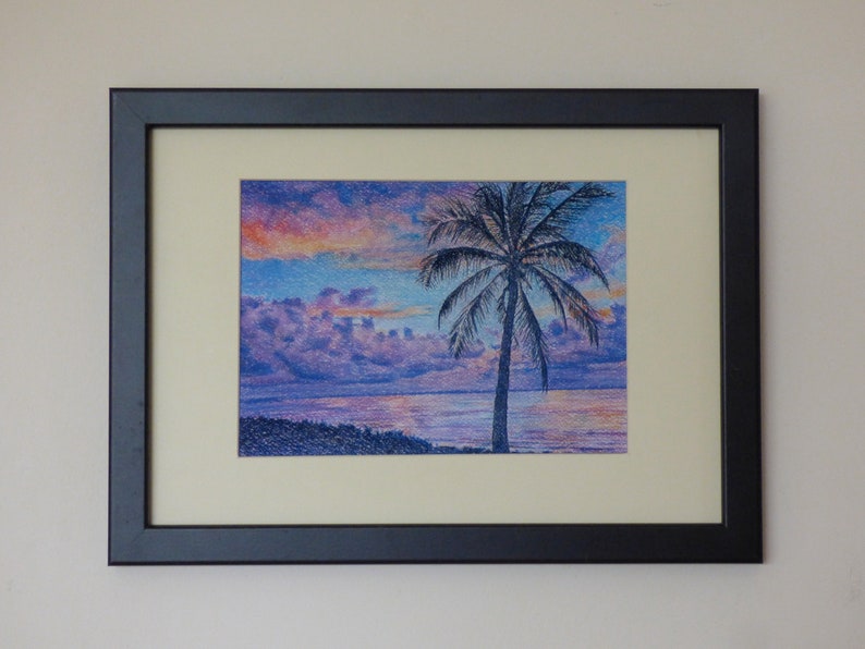 Tropical Palm Tree and Sunrise, Ocean Sunrise with Palm Tree, Coastal Wall Art, Beach Art Prints, Palm Leaves, Tropical Coast, Purple Sky image 10