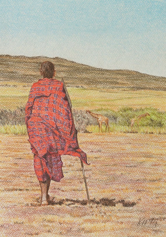 African Art Masai Figure Original Painting Africa Etsy