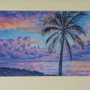 Tropical Palm Tree and Sunrise, Ocean Sunrise with Palm Tree, Coastal Wall Art, Beach Art Prints, Palm Leaves, Tropical Coast, Purple Sky image 7