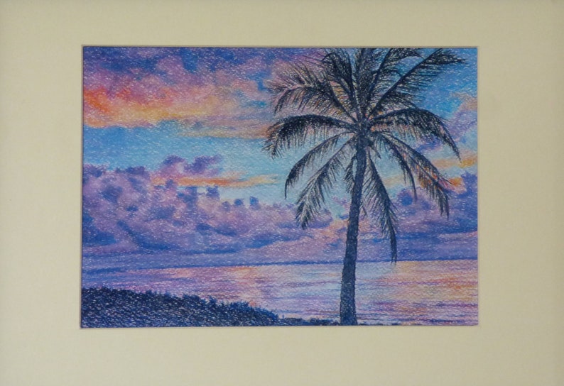 Tropical Palm Tree and Sunrise, Ocean Sunrise with Palm Tree, Coastal Wall Art, Beach Art Prints, Palm Leaves, Tropical Coast, Purple Sky image 7