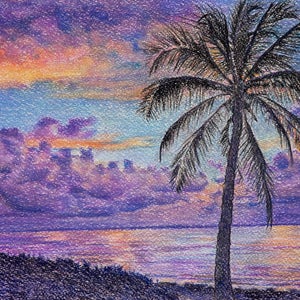 Purple Sunrise and Palm Tree, Tropical Beach Painting, Original African Art, African Sunrise, Indian Ocean, Beach Wall Art, Pastel Artwork