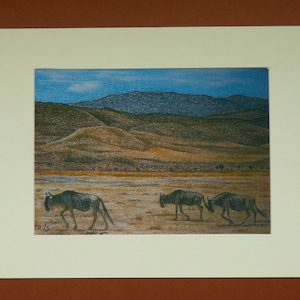 Wildebeest in Ngorongoro, African Wildlife Print, Wildebeest Artwork, Wildlife Wall Art, African Landscape Print, Tanzania Africa Art Prints