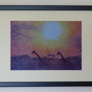 Giraffe in Silhouette, African Sunset Art, African Wildlife, Giraffes at Sunset, Wildlife Art Print, Framed Giraffe Art, Tanzania Art Prints