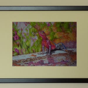 Framed Lizard Art Print, Rainbow Lizard, Reptile Paintings, Lizard Wall Art, Colourful Lizard, Rainbow Colours, Tropical Reptile, Pastel Art