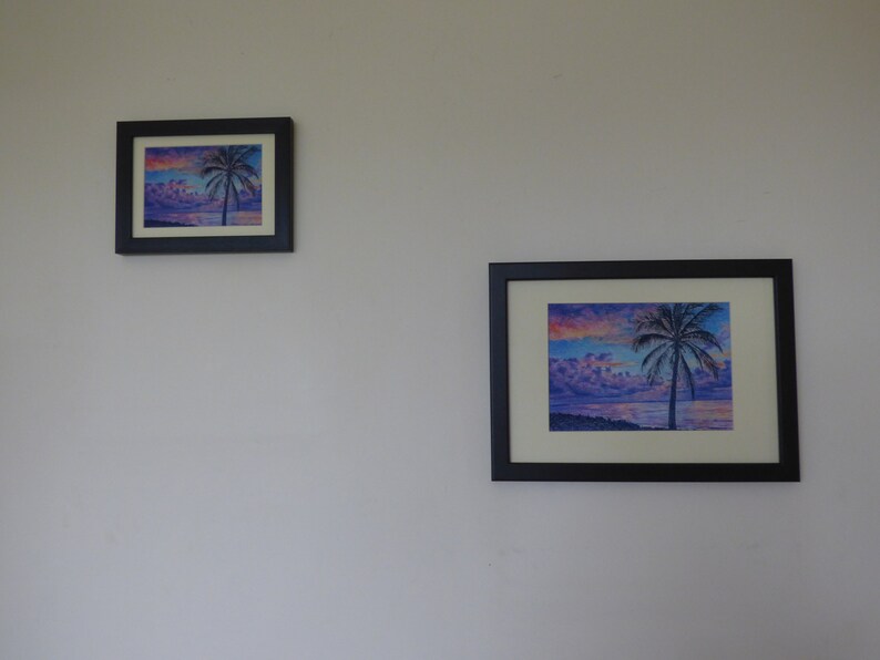 Tropical Palm Tree and Sunrise, Ocean Sunrise with Palm Tree, Coastal Wall Art, Beach Art Prints, Palm Leaves, Tropical Coast, Purple Sky image 9