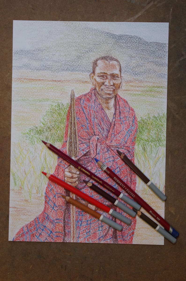 Maasai Portrait Art, Original Africa Art, African Figure Painting