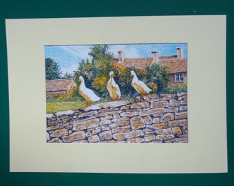 Duck Art Print, Village Life, English Countryside, Cotswolds Scenes, Jemima Puddleduck, Duck Wall Art, Rustic Paintings, Country Cottage,