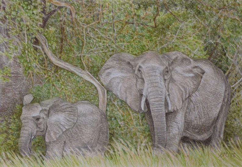 Elephant Painting Original Pastel Art Elephant Art Original Etsy UK