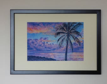 Framed Palm Tree, Tropical Coast Print, Ocean Art, Framed Sunrise Art, Beach Wall Art, Palm Tree Art Print, Tropical Sunrise Framed, Africa