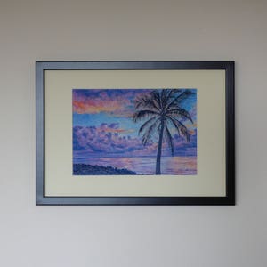 Tropical Palm Tree and Sunrise, Ocean Sunrise with Palm Tree, Coastal Wall Art, Beach Art Prints, Palm Leaves, Tropical Coast, Purple Sky image 6
