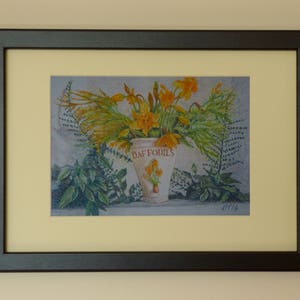 Framed Daffodil Print, Flower Artwork, Daffodil Painting, Spring Flowers, Rustic Still Life, Original Art Print, Flower Wall Art, Pastel Art