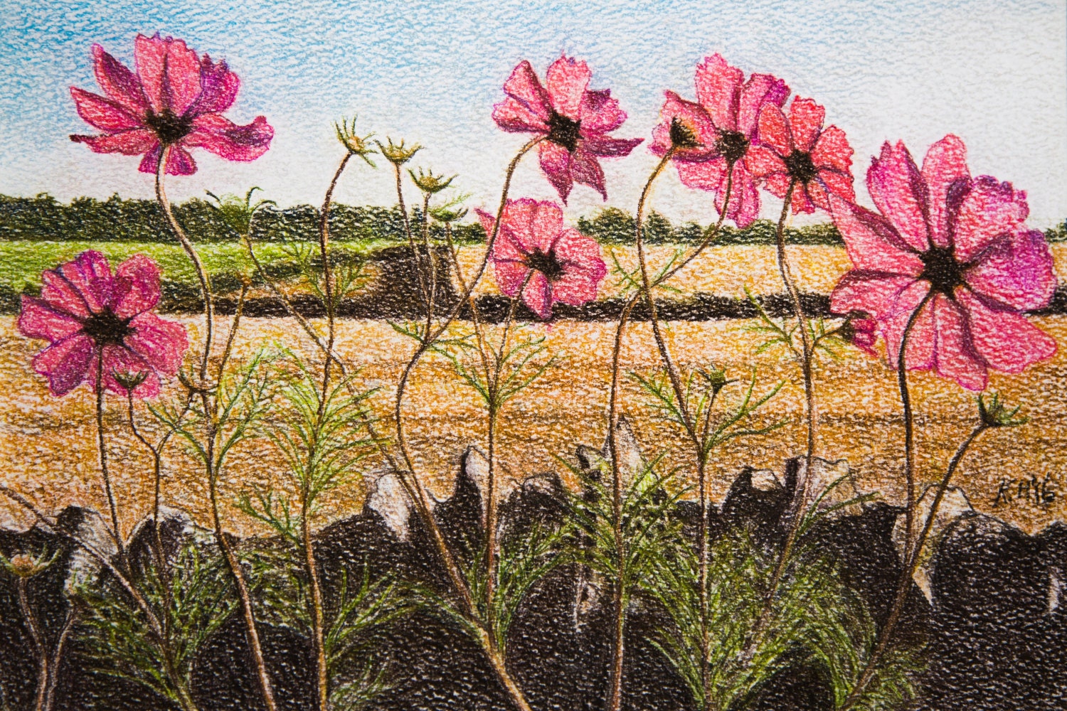 オリジナルの風景画、花の絵画、コッツウォルズの風景画