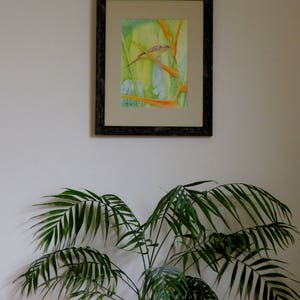 African Sunbird With Tropical Flowers, Original Painting, Tropical Bird Painting, Flowers and Raindrop, Tropical Birdlife, Original Artwork image 3
