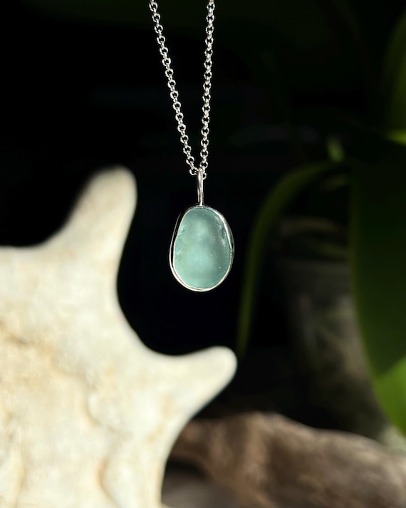 Necklace with Seafoam Green Sea Glass in 925 Sterling Silver – Handmade Jewelry