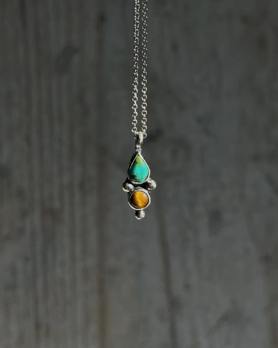 Collana con Turchese tibetano & Occhio di Tigre