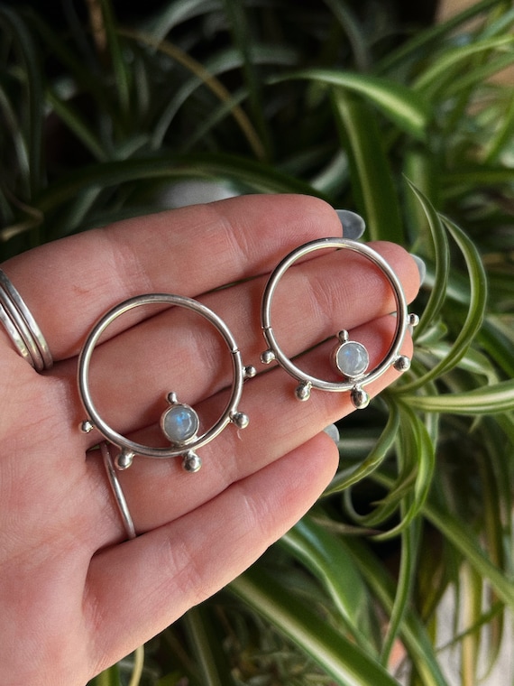 White Labradorite Ear Weights for Stretched Lobes in Sterling Silver – Handmade Jewelry