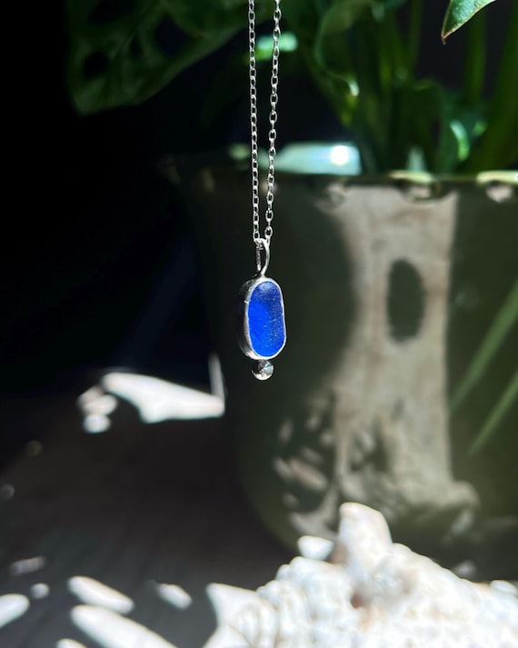 Necklace with Cobalt Blue Sea Glass in 925 Sterling Silver – Handmade Jewelry
