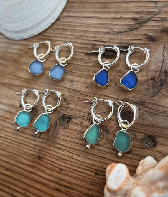 Sterling Silver Huggies with Sea Glass – Choose Your Color – Handmade Jewelry