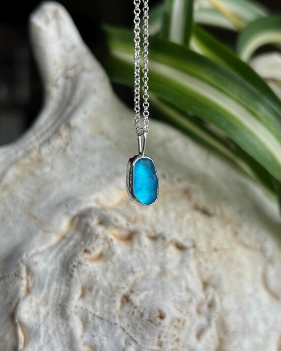 Necklace with Lightblue Sea Glass in 925 Sterling Silver – Handmade Jewelry