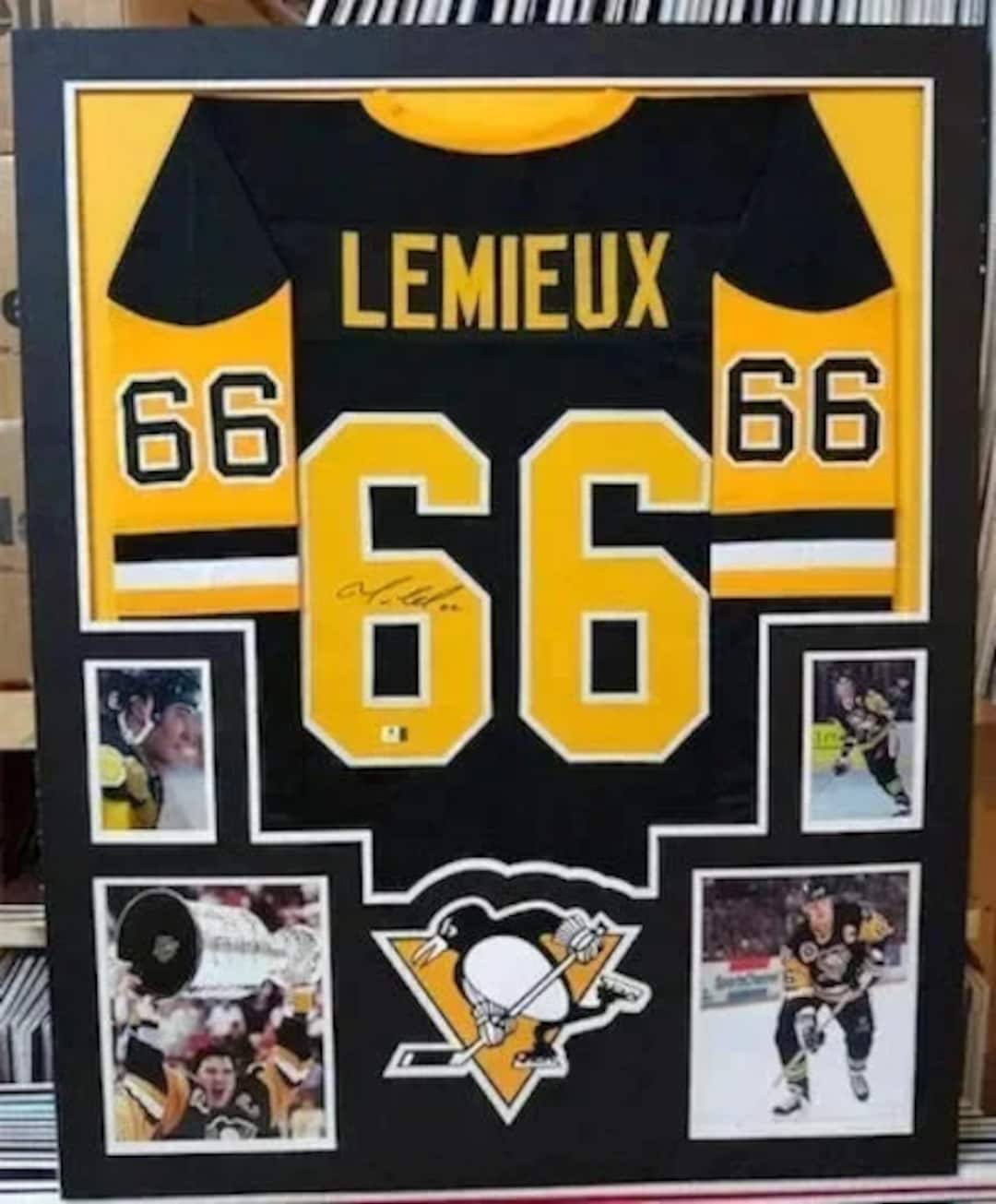 Mario Lemieux Signed Penguins 36x44 Custom Framed Jersey (JSA)
