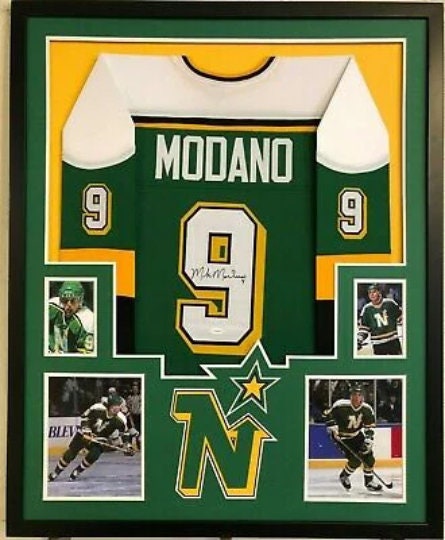 Mike Modano Autographed HOF 14 Incs Dallas Green Pro Style Jersey JSA