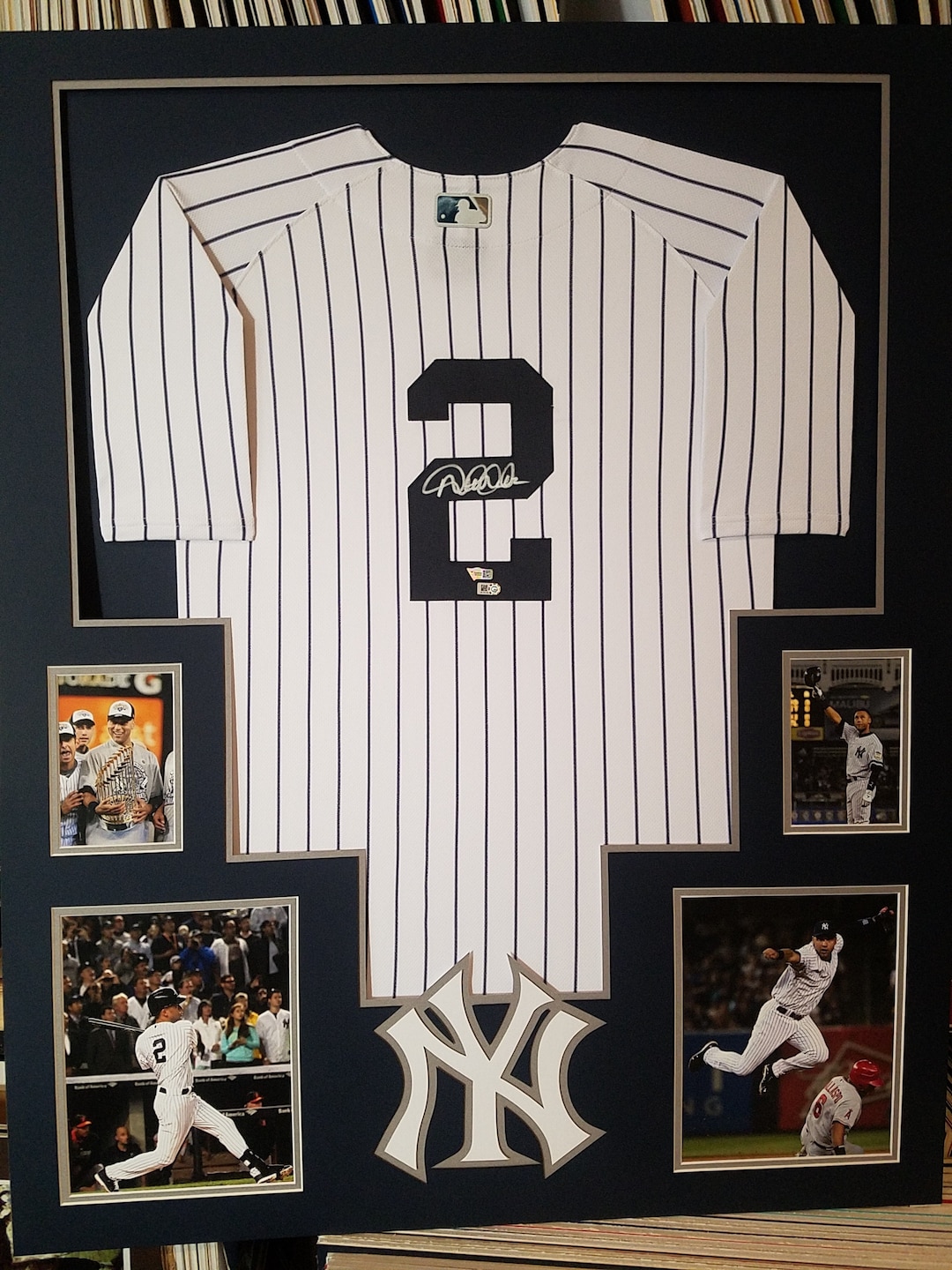 Derek Jeter Autographed and Framed Gray Yankees Majestic Jersey