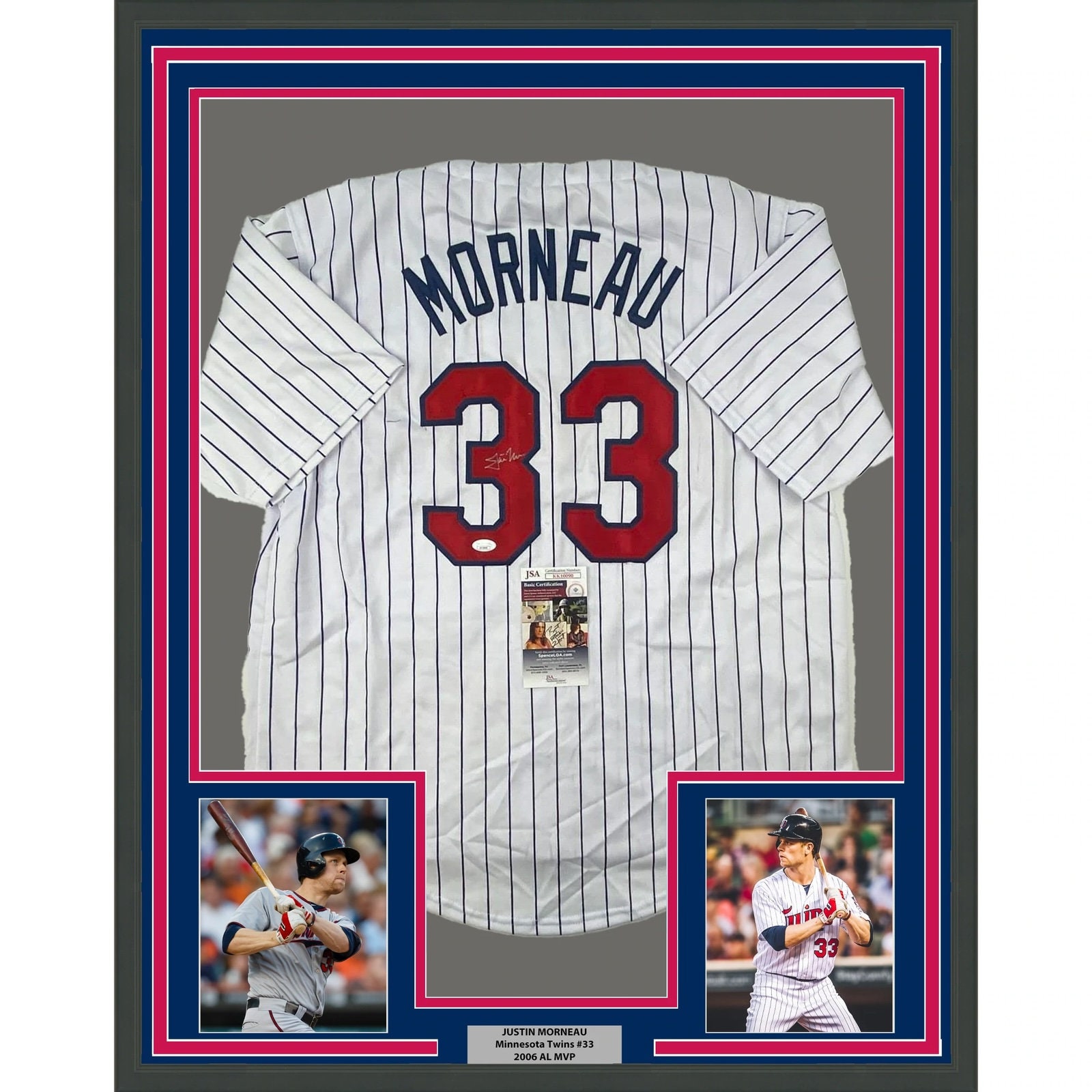 Justin Morneau Autographed Signed Framed Minnesota Twins Jersey