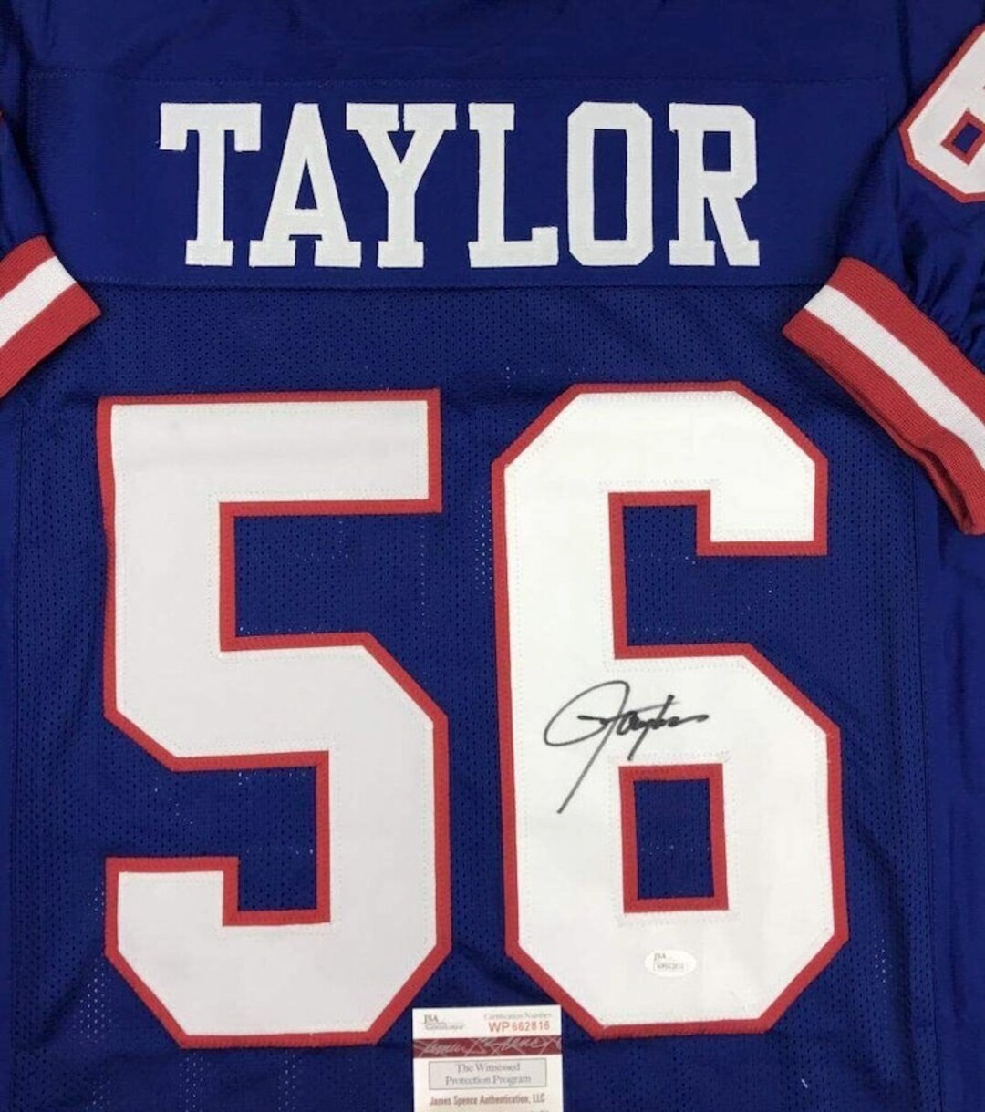 Lawrence Taylor Autographed And Framed Blue New York Jersey Auto JSA COA