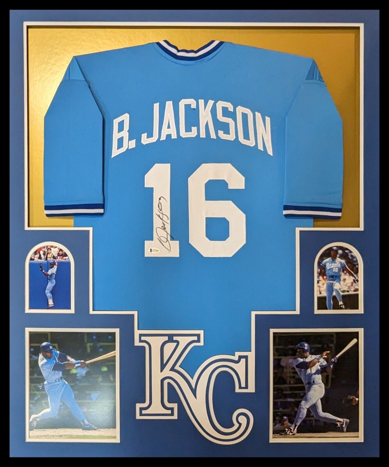 Radtke Sports Bo Jackson Signed Kansas City Royals Powder Blue Framed Custom Jersey - Cut Decal