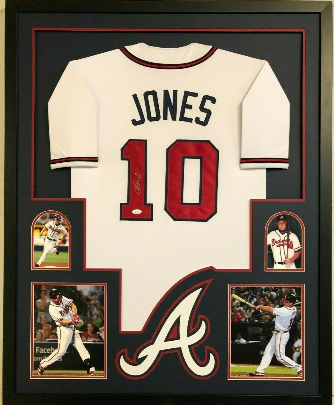 Chipper Jones Autographed and Framed White Jersey Auto PSA/JSA COA (D5-L)