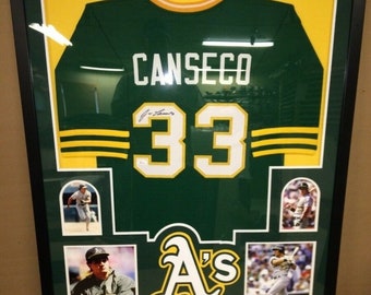 Jose Canseco Autographed Signed Oakland A's Framed Jersey JSA