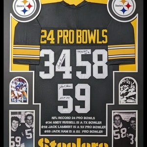 Lambert Ham & Russell Autographed Signed Framed Pittsburgh Steelers 24 Pro Bowls Jersey BECKETT